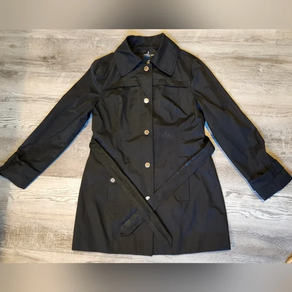 Black London Fog Classic Trench Coat Belted Mid-Length - Picture 1 of 5